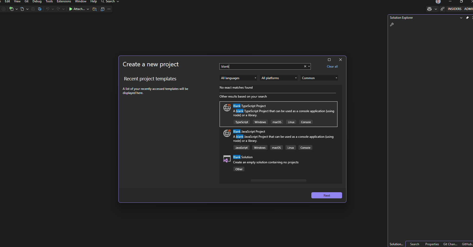 Create Blank Solution